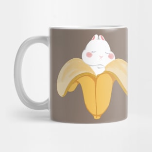 White Bunny hug the Banana _ Bunniesmee Mug